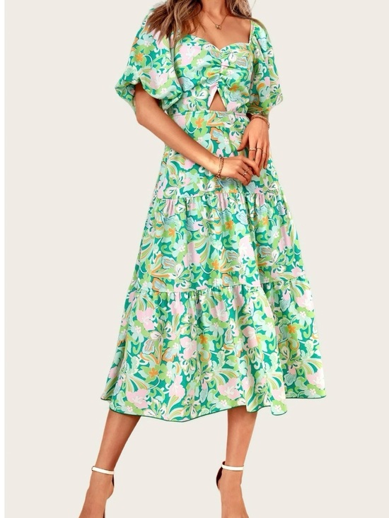 BTFBM Dresses & Skirts - NTFBMWomen Summer Dresses Casual Flowy Beach Square Neck Puff Short Sleeve Sz L